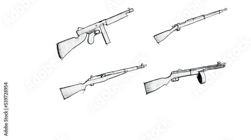 Second world war riffle collection. Sketch style vector illustration