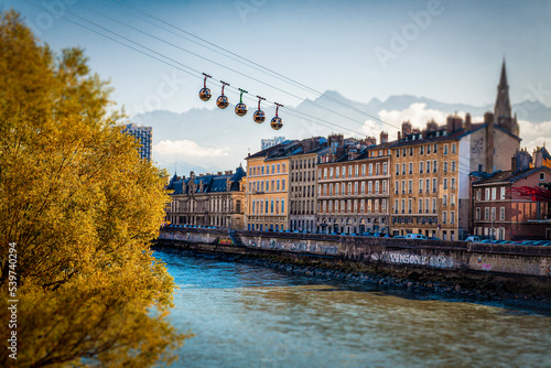 Grenoble France 11 2021 view of Grenoble from the heights of the Bastille, the city is known for its cable car which is nicknamed "the bubbles"