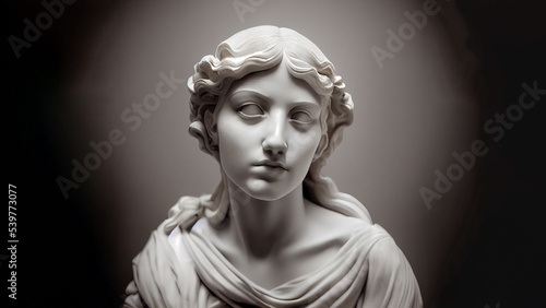 Illustration of a Renaissance marble statue of Iris. She is the Goddess of the Rainbow in Greek and Roman mythology.