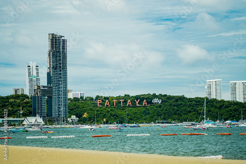 Nature of beach with sky, pattaya city,wide paradise background with colorful, Pattaya , Thailand