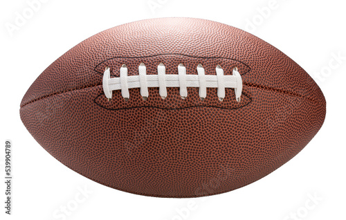 Leather American football ball isolated on white background, American football ball sports equipment on white PNG File.