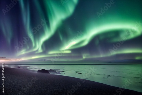 aurora borealis in winter landscape