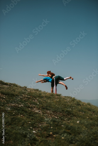 Yoga poses on the mountain