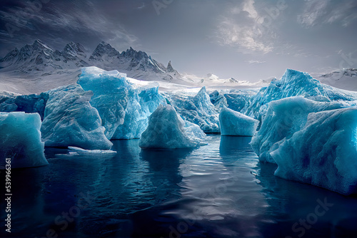 Melting icebergs and glaciers in antarctica as climate change concept