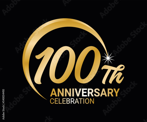 100th Anniversary ordinal number Counting vector art illustration in stunning font on gold color on black background