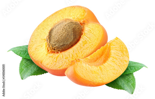 Cut apricots isolated, no background