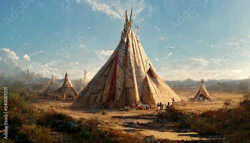 Native American teepee. Old West. Digital matte painting