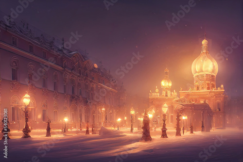 Beautiful Winter Palace with bathing places and columns. 3D illustration