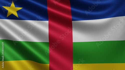 Render of the Central African Republic flag flutters in the wind close-up, the national flag of Central African Republic flutters in 4k resolution, close-up, colors: RGB. High quality 3d illustration