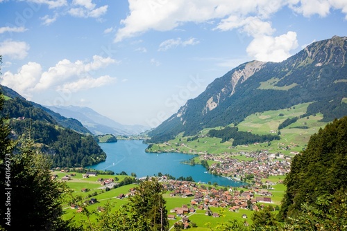 Natural view of the village near the lake and mountain landscape in Interlaken, Switzerland