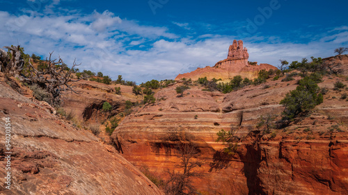 Church Rock and eroded rock wall trails in Red Rock Park in Gallup, McKinley County, New Mexico, USA