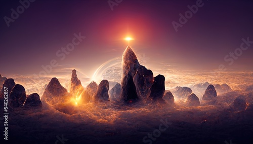 A futuristic portal to another world. The portal is located on an alien planet. 3d render. 3D illustration