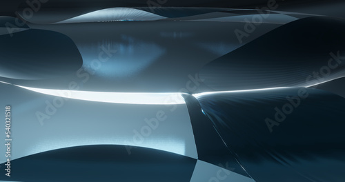 Render with blue curved waves with reflections