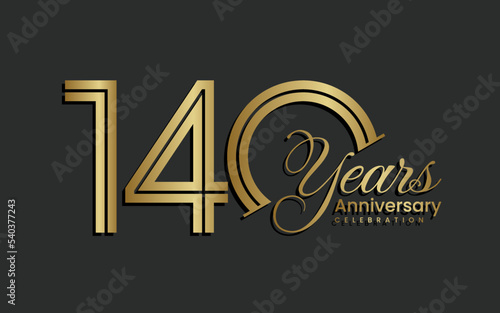 140th Anniversary logotype. Anniversary Celebration template design with gold color for celebration event, invitation, greeting, web template, flyer, banner, double line logo, vector illustration