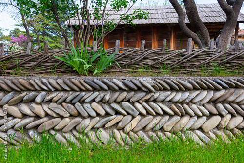 An incredible traditional Georgian stone fence made of river stones