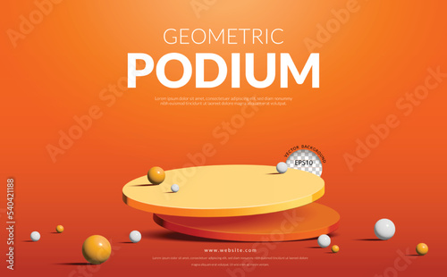 Geometric two step product display, orange podium with ball on orange background, vector illustration