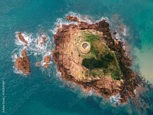 Portelet Tower, Jersey, is a Martello tower that the British built in 1808 on the tidal island L'Île au Guerdain