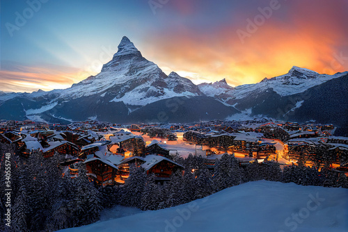 Weihnachtliche Winterlandschaft Matterhorn Schweiz Christmas Jahreszeit Weihnachsmarkt Advent Stimmung Digital 