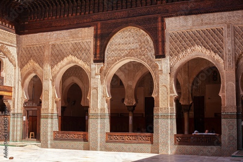 View of the mosque wall details in Morocco