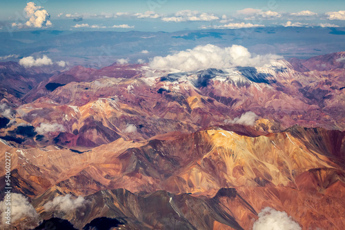 Andes cordillera and Atacama aerial view, dramatic volcanic landscape