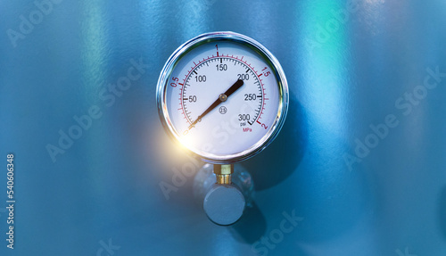 Closeup of pressure gauge measuring instrument