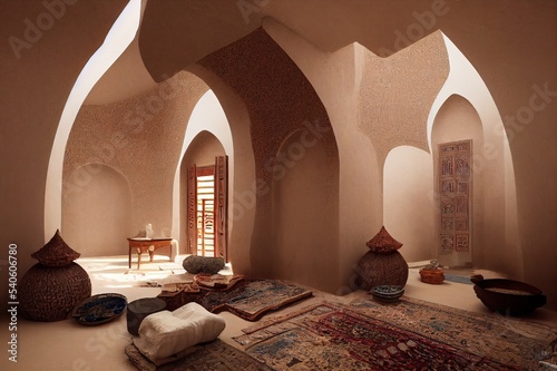 Traditional and ancient Arab mud house interior in Saudi Arabia.