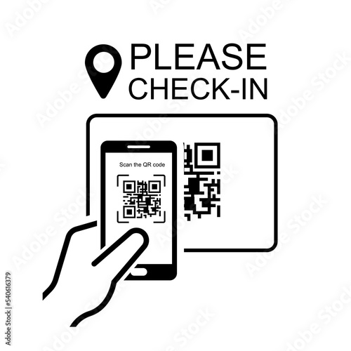 QR Code check in icon isolated on white background