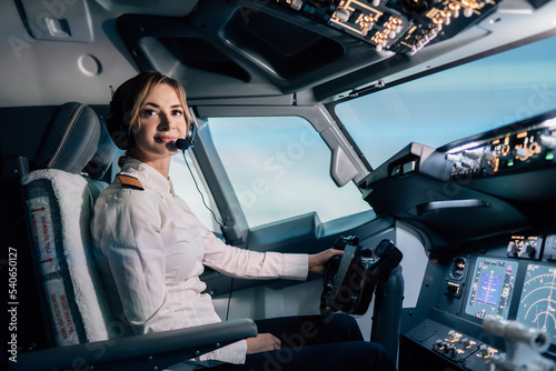 Woman pilot in the cockpit