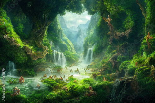 fantasy world landscape, garden of eden