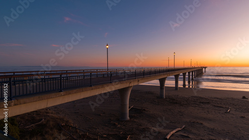 Sunrise view of New Brighton Pier, Christchurch, New Zealand.