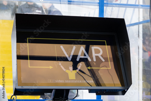 VAR system screen. System video assistant referee during the match