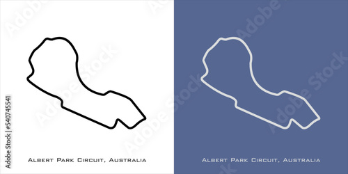 Albert Park Circuit Australia for formula one F1, motorsport, GP, autosport and season grand prix race tracks. Vector on white and blue background. Melbourne, Australia - Australian Grand Prix