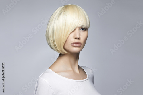 fashion beauty portrait of young woman with stylish bob haircut