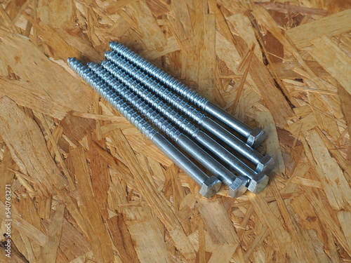 Carbon steel zinc plated hex lag screws for wood. Large wood screws. Construction and carpentry supplies