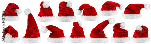 big set collection of red santa claus christmas hat seasonal design pattern isolated white background