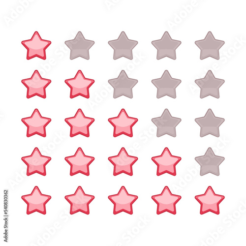 Ocena produktu lub recenzja klienta. Czerwone i różowe gwiazdki - kolorow ikony wektorowe dla aplikacji i stron internetowych. Ranking, feedback, doświadczenie użytkownika, poziom satysfakcji klienta.