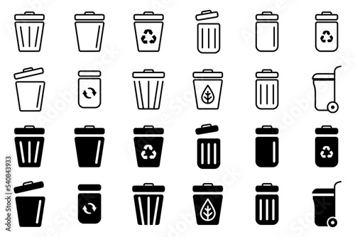Conjunto de iconos de papelera. Contenedor de basura y reciclaje. Ilustración vectorial