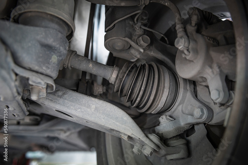 Close-up of automotive CV axle rubber boots.