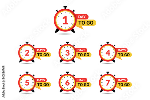 Set of collection Countdown days to go with clock vector