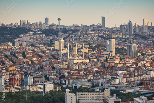 Ankara skyline at sunset. Turkish capital cityscape. Turkey