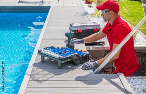 Outdoor Pool Maintenance Service Worker