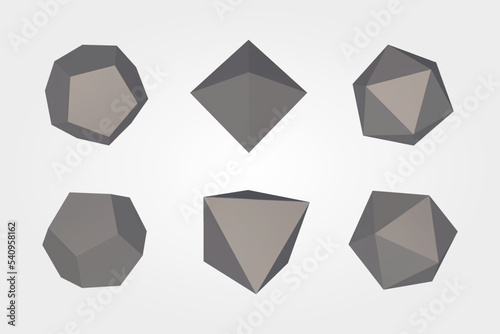 3D pyramids and pentagons set vector illustration.