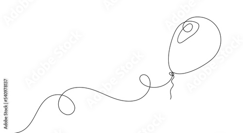 Continuous linear drawing of balloon. Balloon icon. One line drawn background. Vector illustration. Abstract linear background