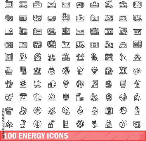 100 energy icons set. Outline illustration of 100 energy icons vector set isolated on white background