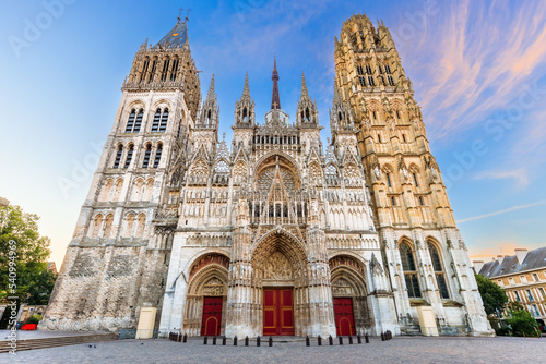 Rouen, Normandy, France. The west front of the Rouen Cathedral famous for its towers.