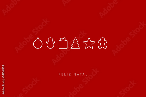 Portuguese text: Feliz Natal. Merry Christmas. Card template. Vector illustration