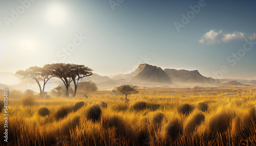 African savanna with mountain in national wild park