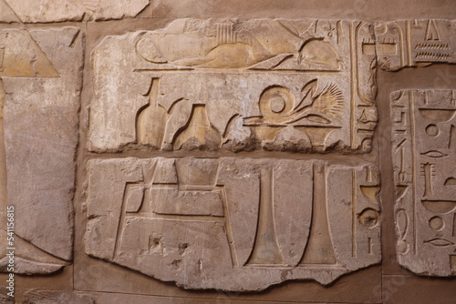 Ancient egyptian carvings at Satet temple in Aswan 