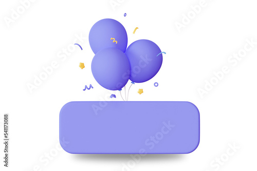 3d purple balloon with framed signboard. Signboard for recording prices or birthday greetings, sale, Black Friday. 3d rendering of an illustration on a dark blue background