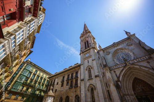Low angle view of Bilbao Cathedral in the old part city, Spain